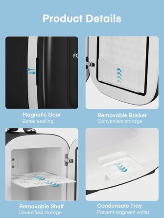 Міні холодильник FOHERE 5 літрів / 6 банок, USB живлення, 220V AC/12V DC, для напоїв та косметики, білий (чорний)