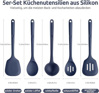 Набір кухонних аксесуарів U-Taste з силікону (5 шт.), стійкий до 315°C, BPA-free, антипригарне покриття, для приготування, перемішування, подачі