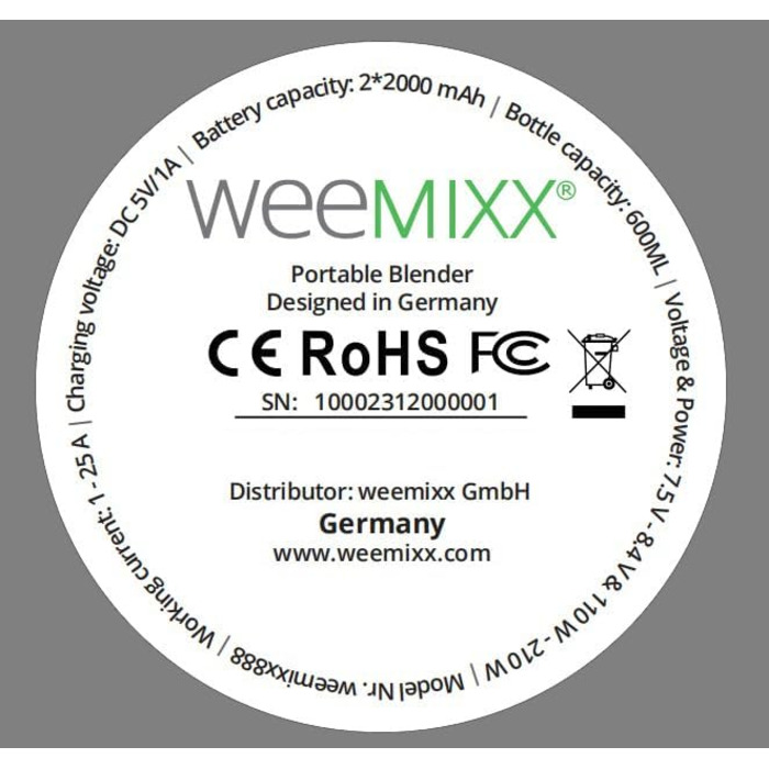 Портативний набір блендерів для смузі Weemixx, міні-блендер, мобільний міксер, смузі-мейкер, електричний без кабелю, потужність двигуна 18 000 об/хв, 6 лез з нержавіючої сталі, USB, 600 мл, блендер, термосумка