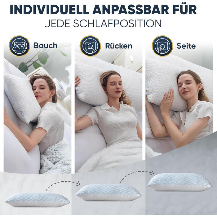 Подушка з піною з пам'яті - подушка 40x80, регульована висота - подушки для сну для тих, хто спить на боці та інші - преміум наповнювач проти болю в шиї - легкий вибір потрібної висоти