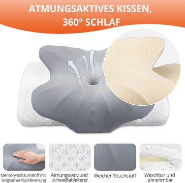 Ортопедична подушка FUNYKICH з піною з пам'яті, сірого кольору, з двома рівнями висоти (11/13 см), дихаюча та пральна, для комфортного сну на боці, спині та животі