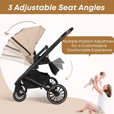 Дитяча коляска 2-в-1 BabyVoyage з люлькою та прогулянковим блоком, поворотні колеса 360°, амортизація, регульована ручка, складана, колір зелений (хакі)