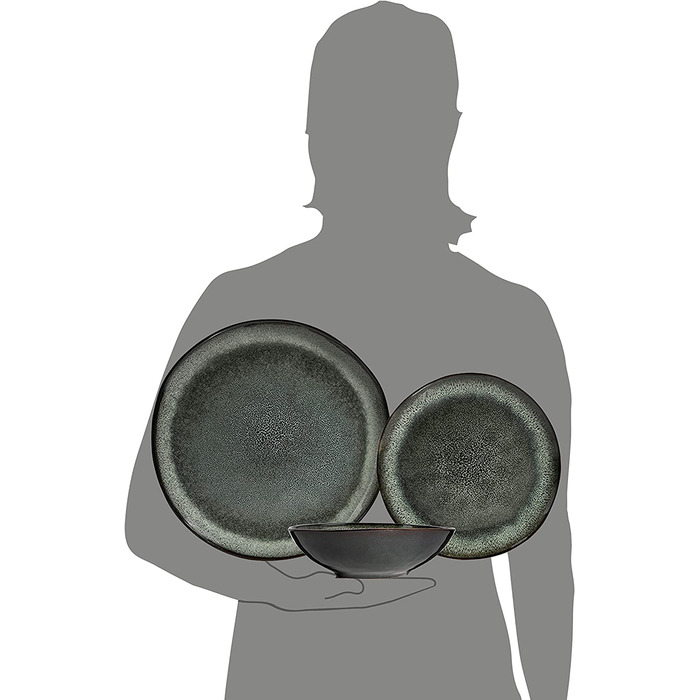 Сервіровка столових Копенгагенська фаянсовий посуд, Набір посуду з 12 предметів на 4 персони, круглі тарілки, Темний вінтажний дизайн