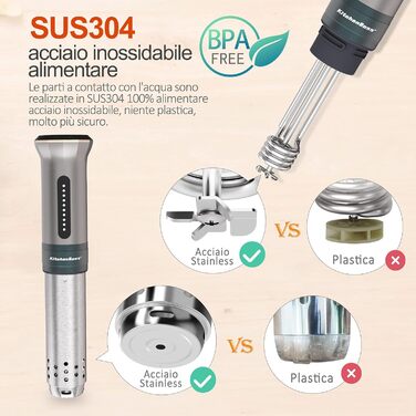 Sous Vide Roner KitchenBoss: Професійний термоциркулятор для кухні з низькою температурою, Slow Cooker, IPX7, водонепроникний, таймер з сенсорним екраном, сріблястий