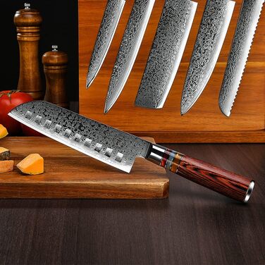 Японський ніж Gyuto FANTECK з дамаської сталі 20 см (67 шарів VG-10) - професійний кухонний ніж з ручкою з паккавуду, в подарунковій коробці