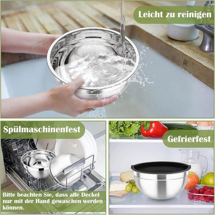 Набір салатниць TEAMFAR 6 шт. з нержавіючої сталі з кришками та силіконовими ніжками, 0,7L/1,5L/1,6L/2,5L/2,8L/4,6L, з терками, чорний