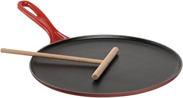 Сковорода для крепів Le Creuset з дерев'яним шкребком, чавун, Ø 27 см, для всіх типів плит (включаючи індукцію), Червоний (Cerise), 20136270600460