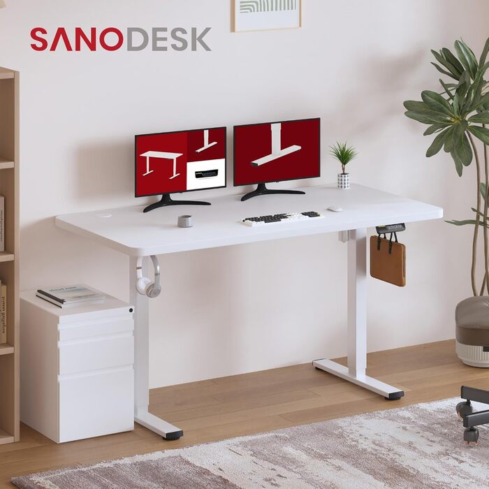 Регульований стіл Sanodesk 110x60 см з суцільною стільницею - компактний стоячий стіл для маленьких приміщень, ергономічний та стильний, білий
