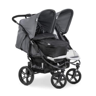 Візок для близнюків Hauck Roadster Duo SLX Grey/Silver: прогулянка від народження до 15 кг, функція лежання, великий кошик, компактний у складеному стані