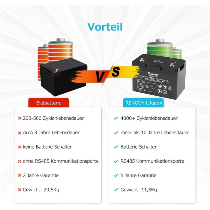 Літієва батарея Renogy LiFePO4 12V 100Ah з Smart BMS - 10 років терміну служби, для автофургонів і кемпінгу