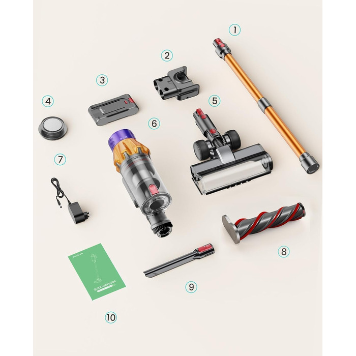 Акумуляторний пилосос SunSare 600W 50000Pa 65хв з дисплеєм та зарядкою, тихий для підлоги, килимів, шерсті тварин