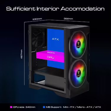 Ігровий корпус GAMDIAS Apollo E2 Elite, Mid-Tower ATX, загартоване скло, 3x 200 мм ARGB вентилятори, безінструментальна установка, підтримка плат до ATX