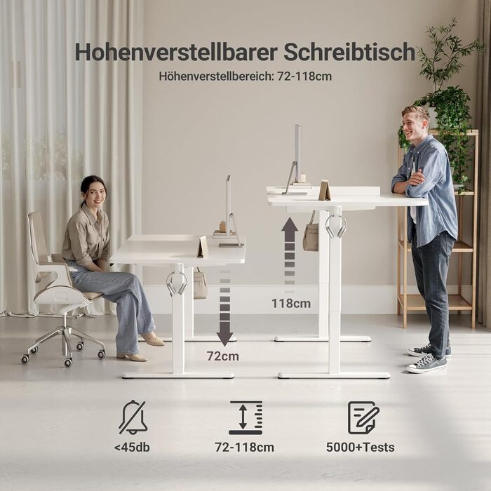 Регульований стіл Claiks 160x80 см (FSC®), 80 кг, 3 пам'яті, для дому/офісу, білий