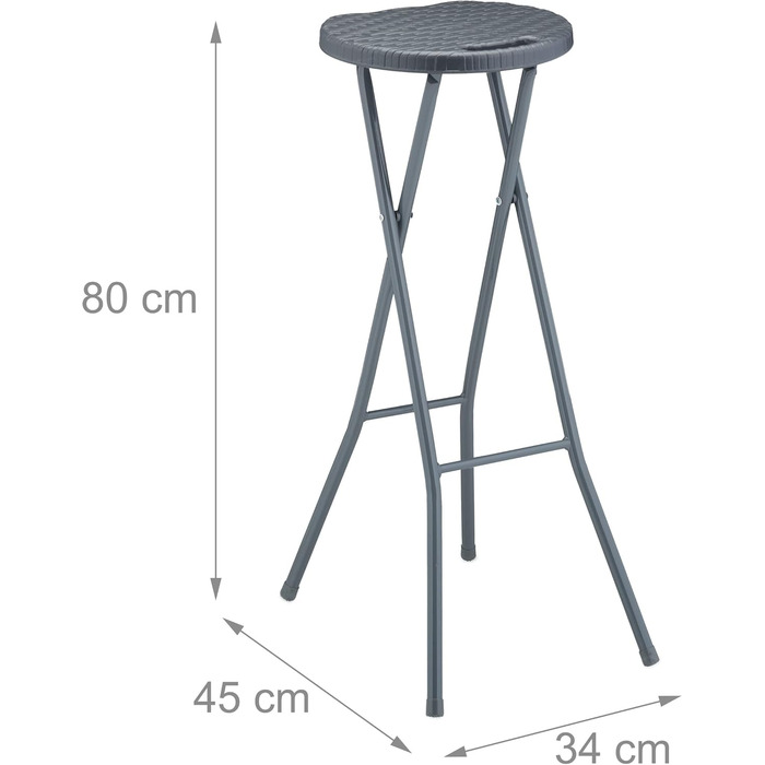 Набір барних стільців Relaxdays з 2 шт. , вигляд ротанга, складний, пластик/сталь, 80x34x45 см, сірий