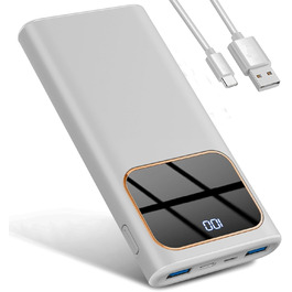 Швидка зарядка USB-C, LED дисплей, для iPhone 15/14/13/12, сріблясто-білий, 10000mAh