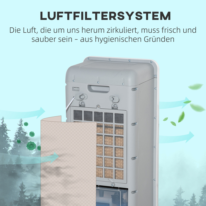 Зволожувач повітря з охолодженням водою, дистанційне керування, 3 режими, 3 швидкості, таймер на 12 годин, LED-дисплей, розміри 38x35x81 см, білий