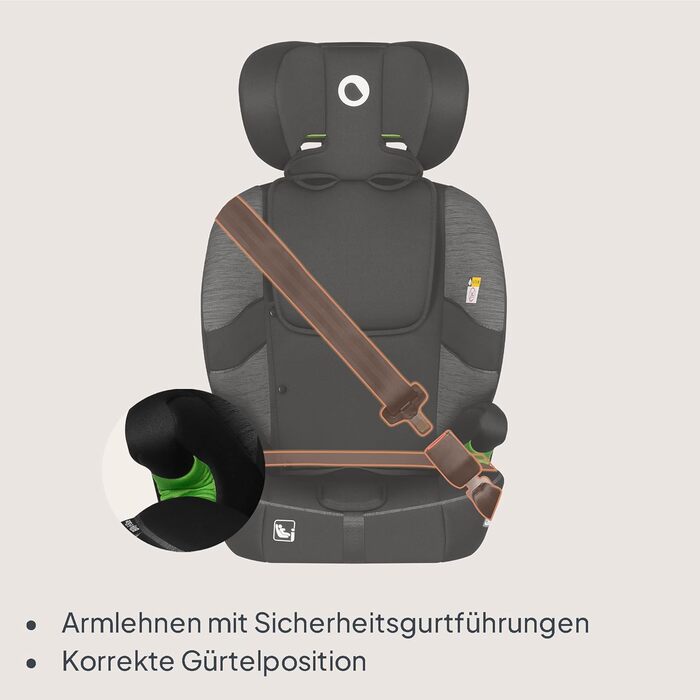 Автокрісло Lionelo Billy i-Size 76-150 см (15 міс - 12 років), ISOFIX, R129, чорно-сіре