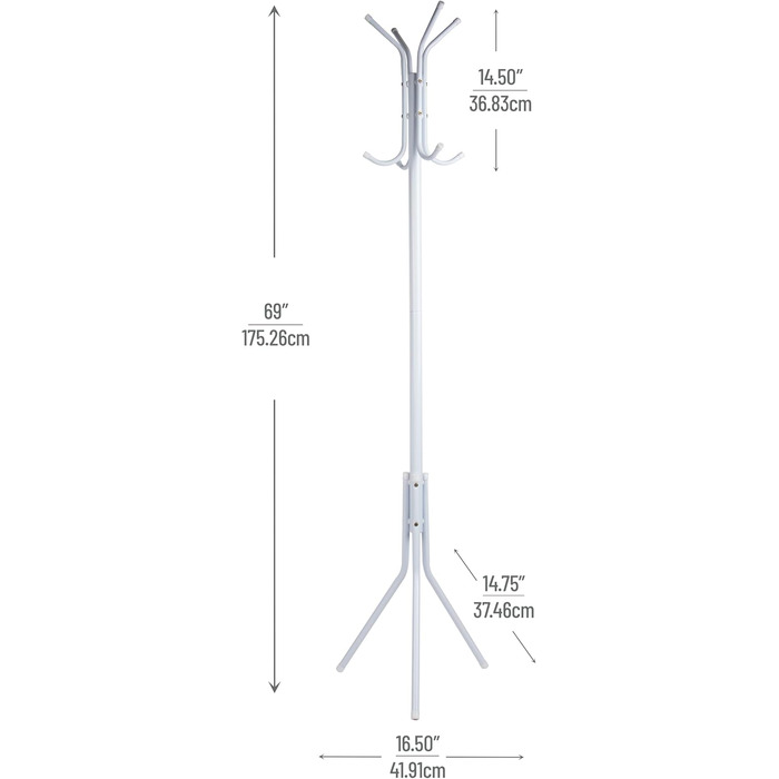 Вішалка для одягу Mind Reader Alloy Collection з 8 гачками, металева, біла, 14.75' x 16.5' x 69'