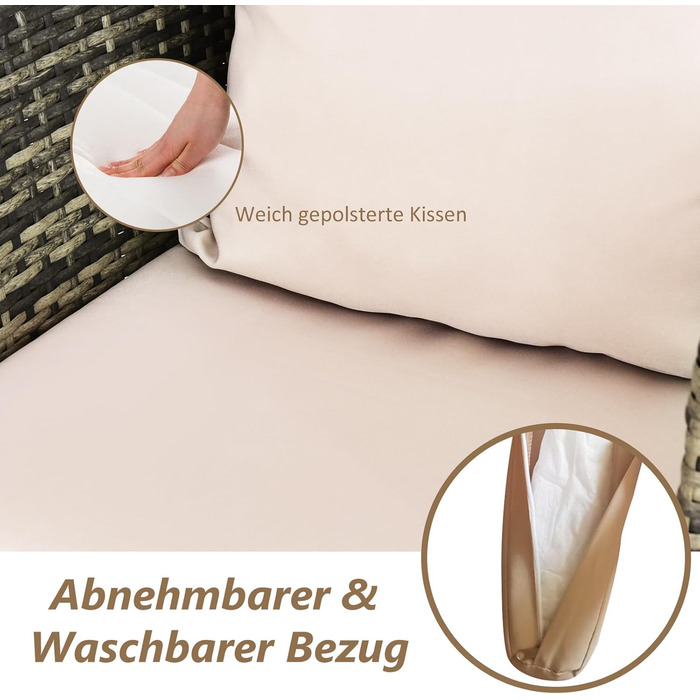 Набір садових меблів GIANTEX для балкона: стіл та 2 стільці з ротангу, комплект на 2 особи, з подушками (бежевий)