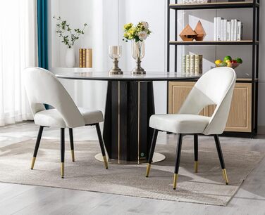 Набір з 2-х м'яких крісел з велюру для вітальні/кухні. Сучасний дизайн, без підлокітників, металеві ніжки (Бежевий)