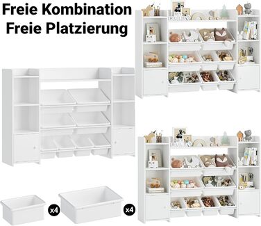 FOREHILL Дитяча полиця з 8 ящиками, дитячий шафчик, полиця для книг для дітей, органайзер для зберігання в дитячій кімнаті, меблі з іграшковою коробкою, 138,8 x 94,3 x 29,6 см, білий