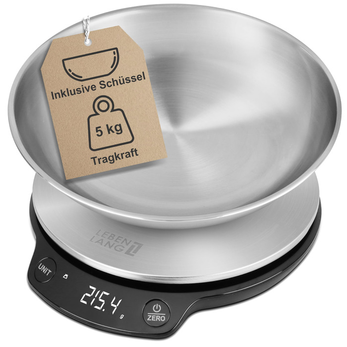 Кухонні ваги LEBENLANG з мискою - до 5 кг | Ідеально для випічки | Цифрова кухонна вага