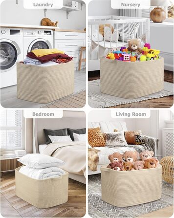 Складаний кошик для білизни, 63L, з бавовни, плетений, з ручкою, 2 шт. (білий та коричневий)