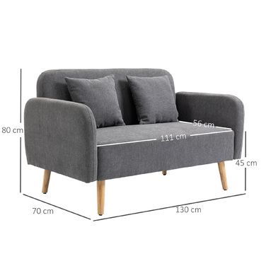 Диван-крісло HOMCOM Doppelsofa з подушками, регульованими підставками для ніг, велюровим поліестером, гумовим деревом, піною, двомісний, тканинне покриття | Aosom