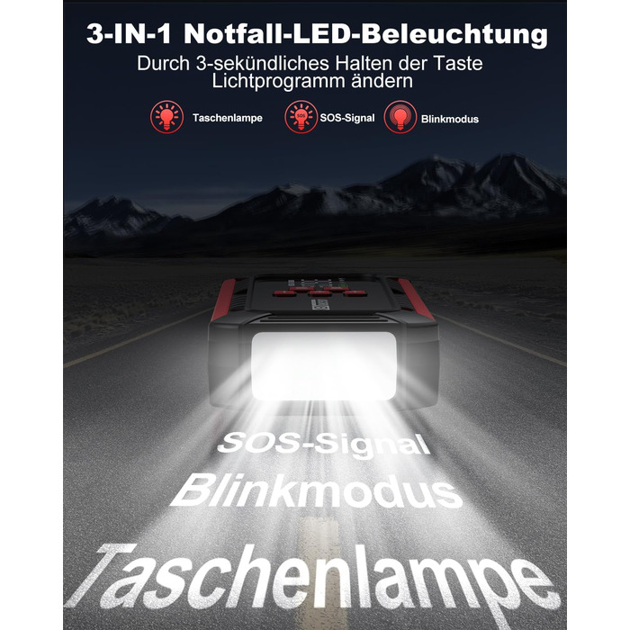 Powerbank для автомобіля з компресором 150 PSI, 7000A, 12V, 8L/10L (бензин/дизель), LED-ліхтарик