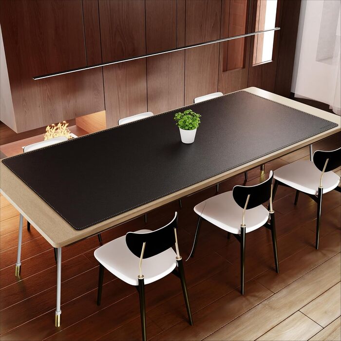 Двосторонній килимок для столу MAIDERN XXL (шкіра та корк), водонепроникний геймерський підкладник під мишу та клавіатуру, 220x100 см, чорний