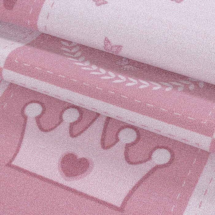 Дитячий килим HomebyHome з коротким ворсом, рожевий килим для дитячої кімнати, принцеса, корона, паличка, Колір рожевий, Розмір (160x230 см, рожевий)