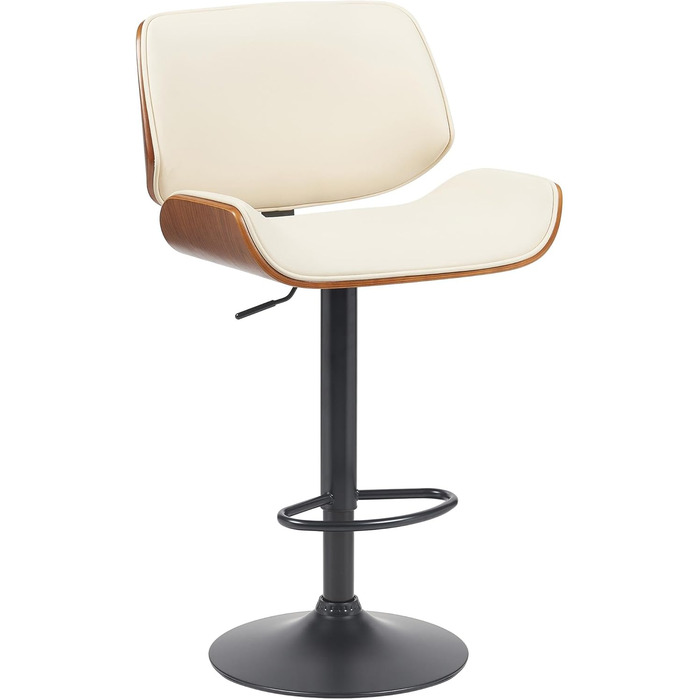 Барний стілець CLP Beverley з штучної шкіри, регульована висота та поворотний, дерев'яний, з підніжкою, колір: горіх/кремовий