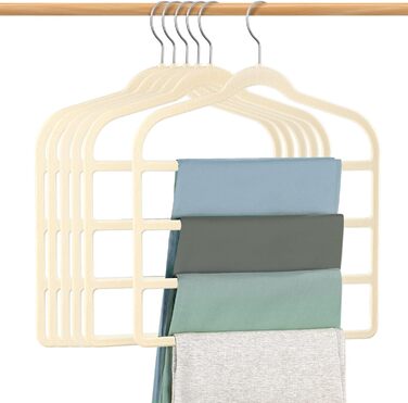 Набір з 6 вешалок для штанів DUDUCOFU з оксамитовим покриттям, ABS пластик, бежевий колір