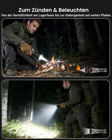 Потужний тактичний ліхтарик Shadowhawk LED 1 000 000 Лм, 50Вт, акумулятор 6000mAh, дальність 1000м, LCD-дисплей, функція розпалювання вогню, чорний — для кемпінгу та виживання