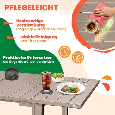 Розсувний садовий стіл KESSER® 180/240x90 см, на 8 осіб, з металевим каркасом та стільницею з HDPE, вологостійкий, UV-стійкий, з 6 підставками