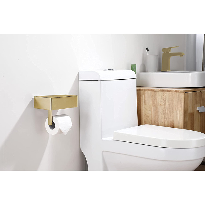 Тримач для туалетного паперу Day Moon Designs з ящиком для зберігання і кришкою для зберігання вологих серветок - для ванної та туалету-висить на стіні з настінним кріпленням з нержавіючої сталі-матовий великий (золотий, великий)
