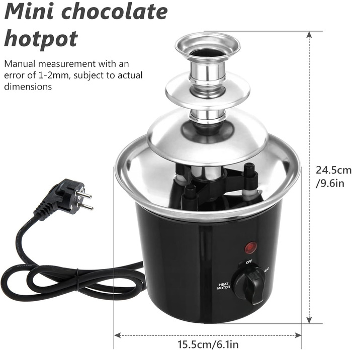 Шоколадний фонтан електричний, 3 яруси, 60W, для партії, дня народження, весілля, чорний