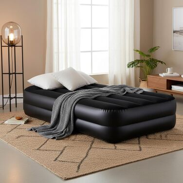 Надувний матрац-ліжко AVENLI для 2 осіб з інтегрованим насосом, самонадувний, висока ліжкомісць, з флокеним покриттям, 195x96x46 см (для кемпінгу та дому)