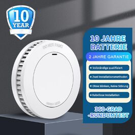 Датчик диму з батареєю на 10 років, сертифікат TÜV Rheinland, магнітне кріплення, 85 дБ, автономний, білий (2 шт)