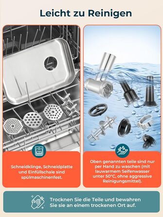 М'ясорубка електрична Fohere 2000 Вт з насадками для ковбас та кубів, 3 диски (3/5/7 мм), чорна