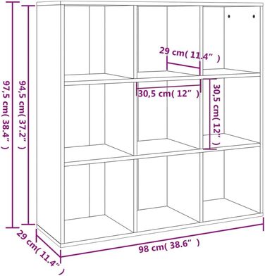 Книжкова шафа з 9 відділеннями Стояча полиця Настінна полиця Офісна полиця Полиця для подачі Полиця для зберігання книжкової шафи 98x30x98 см Інженерна деревина (коричневий дуб)