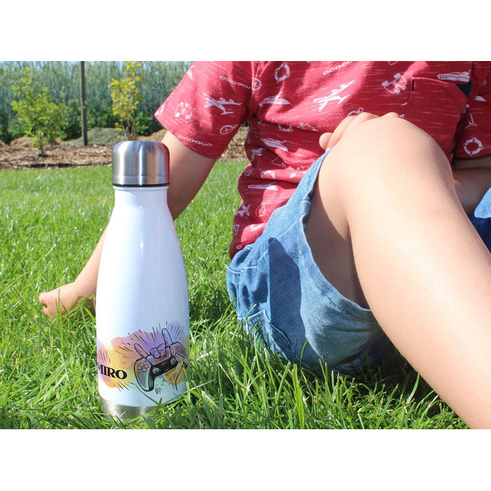 Ізольована пляшка для пиття для дітей, термос з нержавіючої сталі для школи, спорту, персоналізована подарункова пляшка для води (геймер, 350 мл)