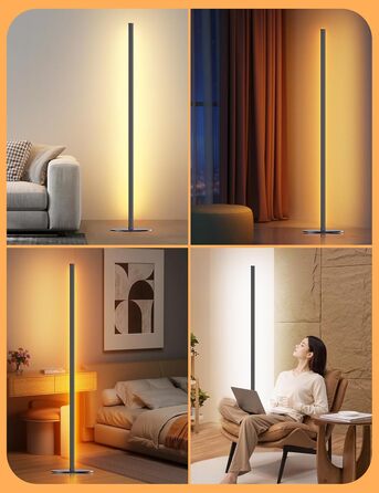 LED торшер для вітальні, білий з пультом ДУ, RGB 16 млн кольорів, синхронізація з музикою, 140 см, кутова лампа для ТБ, спальні, ігрової кімнати