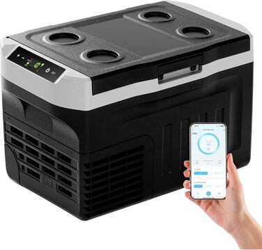 EUHOMY Холодильник компресорний 21L -20℃~20℃, 12/24V DC, 220-240V AC, з керуванням через додаток, для кемпінгу, подорожей, вантажівок, дому
