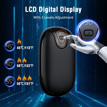 Електричні грілки для рук, набір 2 шт., перезаряджаються, портативні, 3 режими нагріву, ідеальний подарунок для спорту, гольфу, кемпінгу, чорний