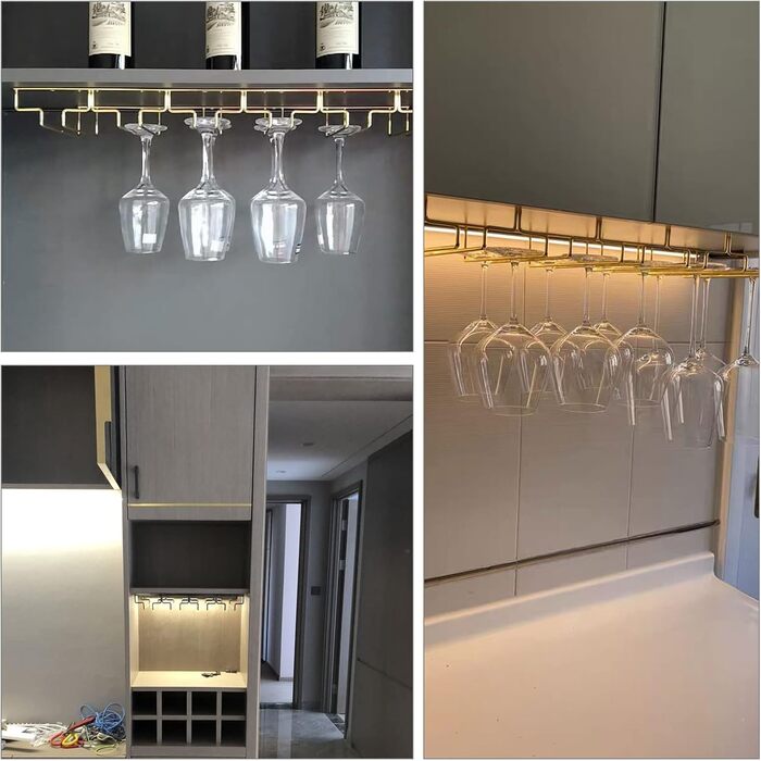 Настінна полиця для склянок JMIATRY, 41.9 x 23.9 x 7.9 см, 4 відділення, 12 чашок, для підвішування, ідеально для кухні та бару, золотий колір, 2 шт.