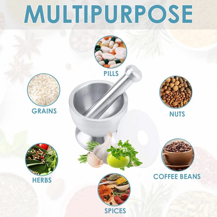 Набір ступки та пестика KEISSCO з нержавіючої сталі, важкий, для спецій, трав, пасти, з силіконовим кришкою