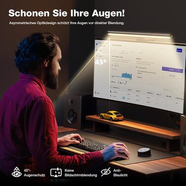 LED-лампа для монітора Douxlife Screenbar з сенсорним керуванням та пультом, USB-зарядка, регулювання яскравості та кольорової температури, захист очей для ПК (сіра)