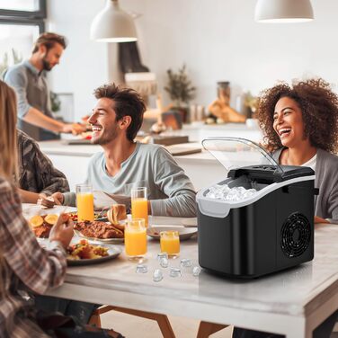 Льодогенератор Klarstein Ice Maker – Швидке виробництво льоду (12 кг/24 год), 2 розміри кубиків, самоочищення, для дому, кухні, офісу, бару – Чорний