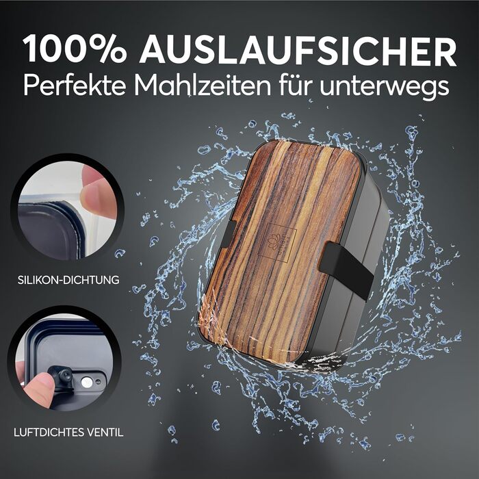 Ланчбокс Umami для дорослих, 1200 мл, з відділеннями, 4 столових прибори, для обіду/пікніка/офісу, чорний & бежевий